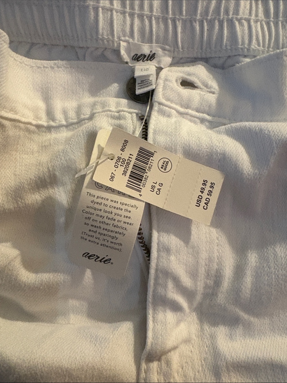 aerie White Elastic Waist Zip-Front Pants